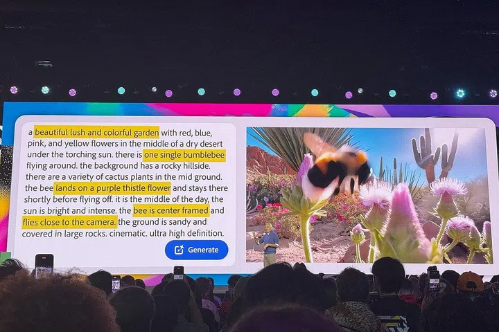 Adobe MAX 2024 Firefly Video Model extremely detailed prompt demo. Photo: HWZ