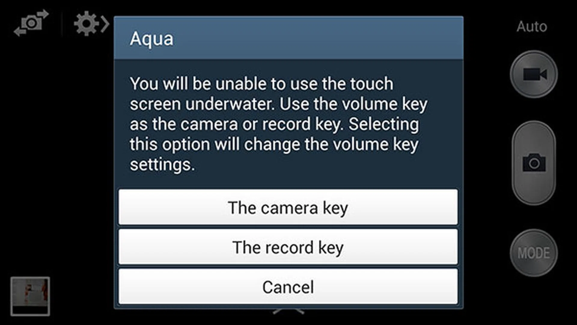 When underwater, it makes sense to use a physical button to trigger the shutter or start/stop video recording.