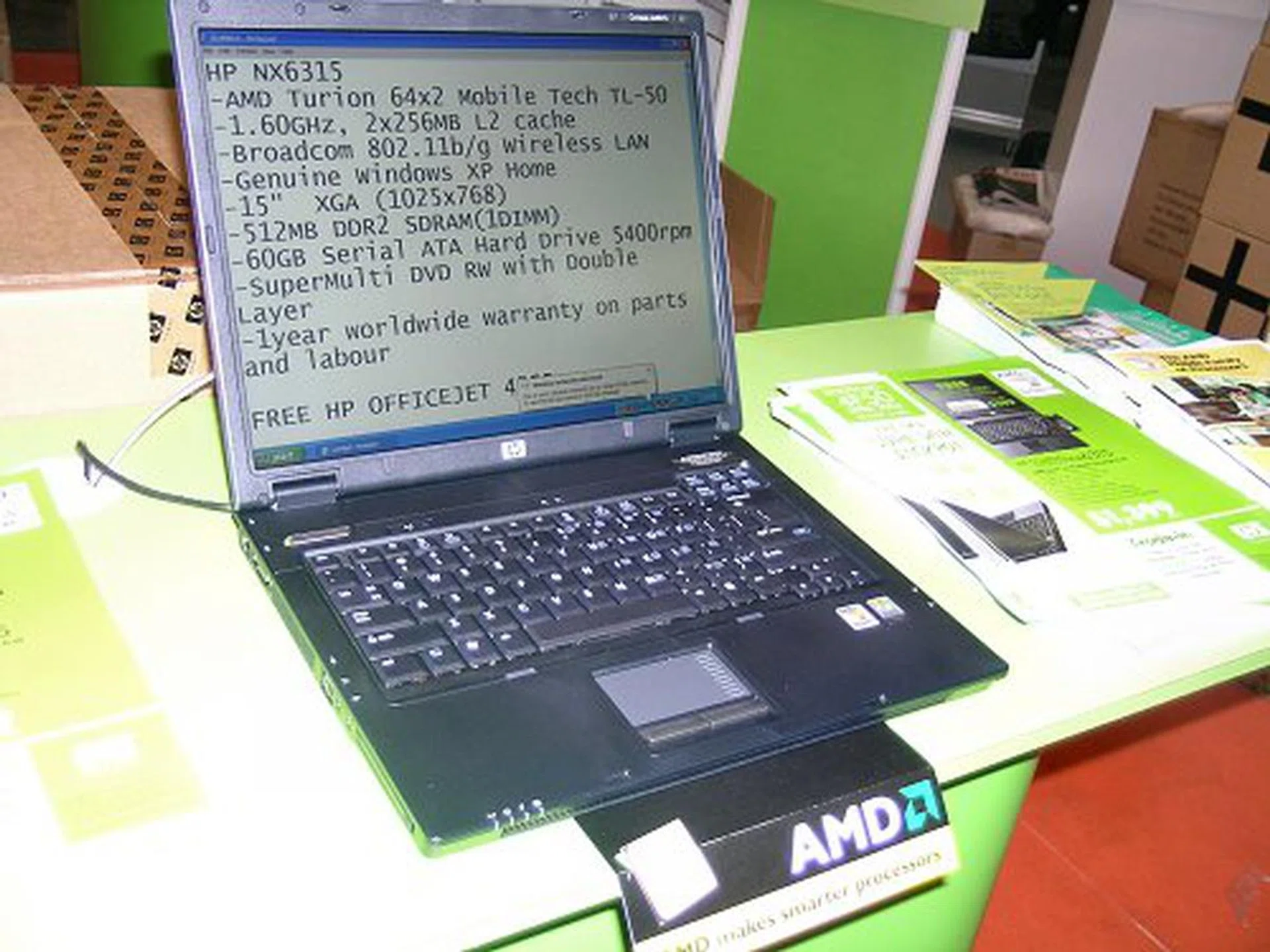 HP also had their own NX6315 notebook on display as well, featuring the Turion 64 X2 mobile CPU. Free gifts include a HP Officejet AIO too.