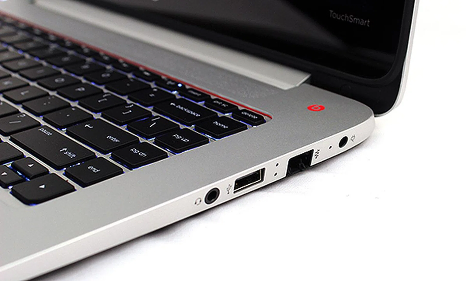 To the right, an Ethernet jack, a single USB 2.0 port and headphones jack.