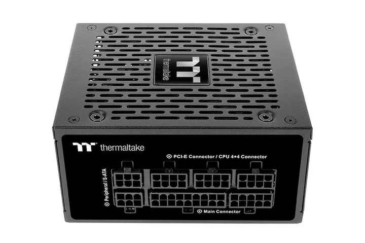 Back end of Thermaltake Toughpower PSU with all the ports for modularity.