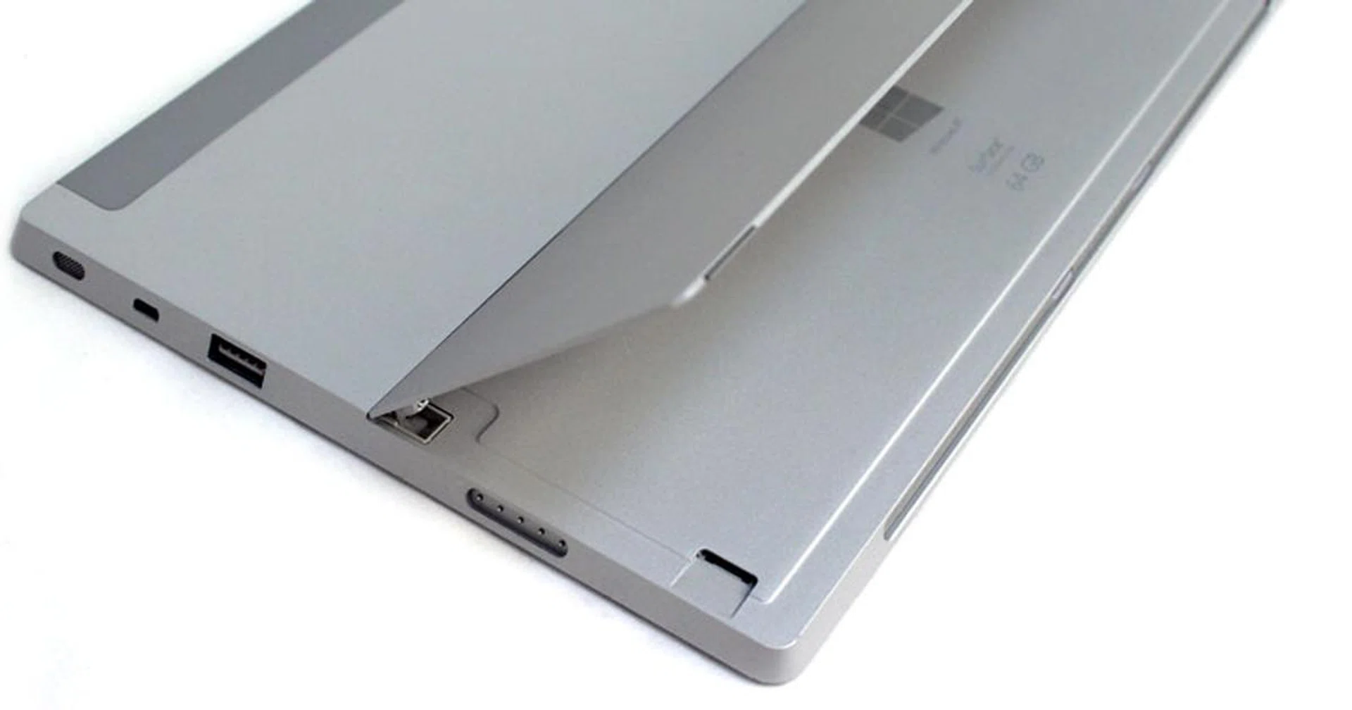The microSD port is hidden under the kickstand. It's a bit easier to spot on the gray finish than it was on the black.