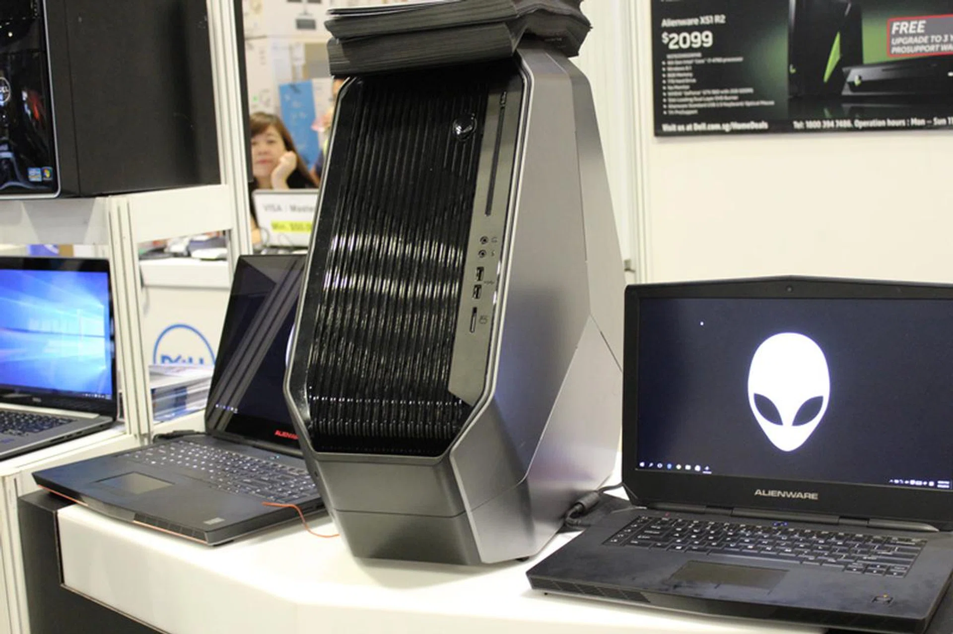 The Alienware X51 is a desktpp machine with an Intel Core i7-5820K (3.3GHz, 15MB smart cache), NVIDIA GeForce GTX Titan Z (12GB VRAM), 16GB DDR4 RAM, 2TB HDD + 128GB SSD and a DVDRW drive. It also comes with Windows 8.1 and is $4,999.