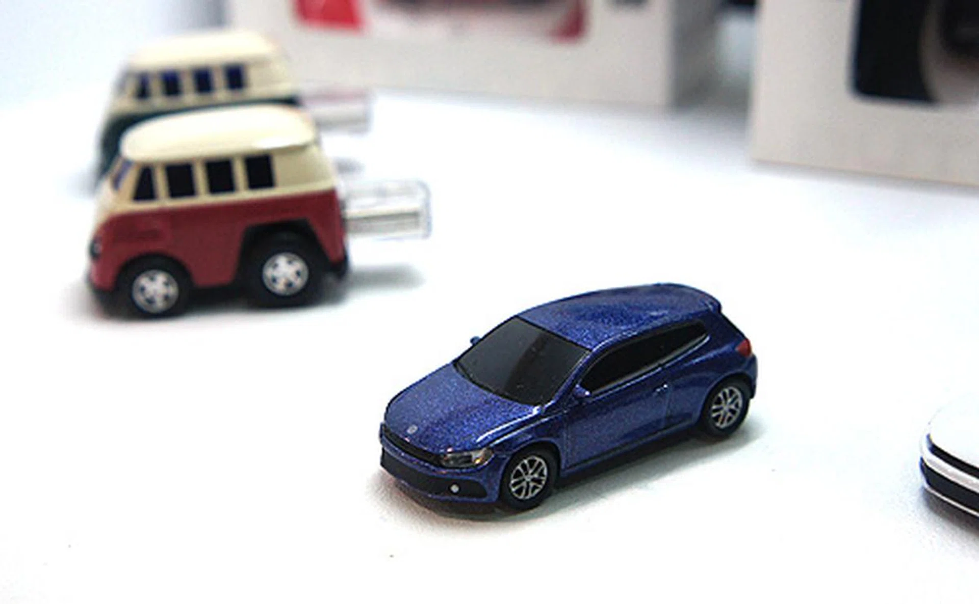 For fans of VW, the company also makes flash drives in the form of the new Scirocco and the classic Kombi van.