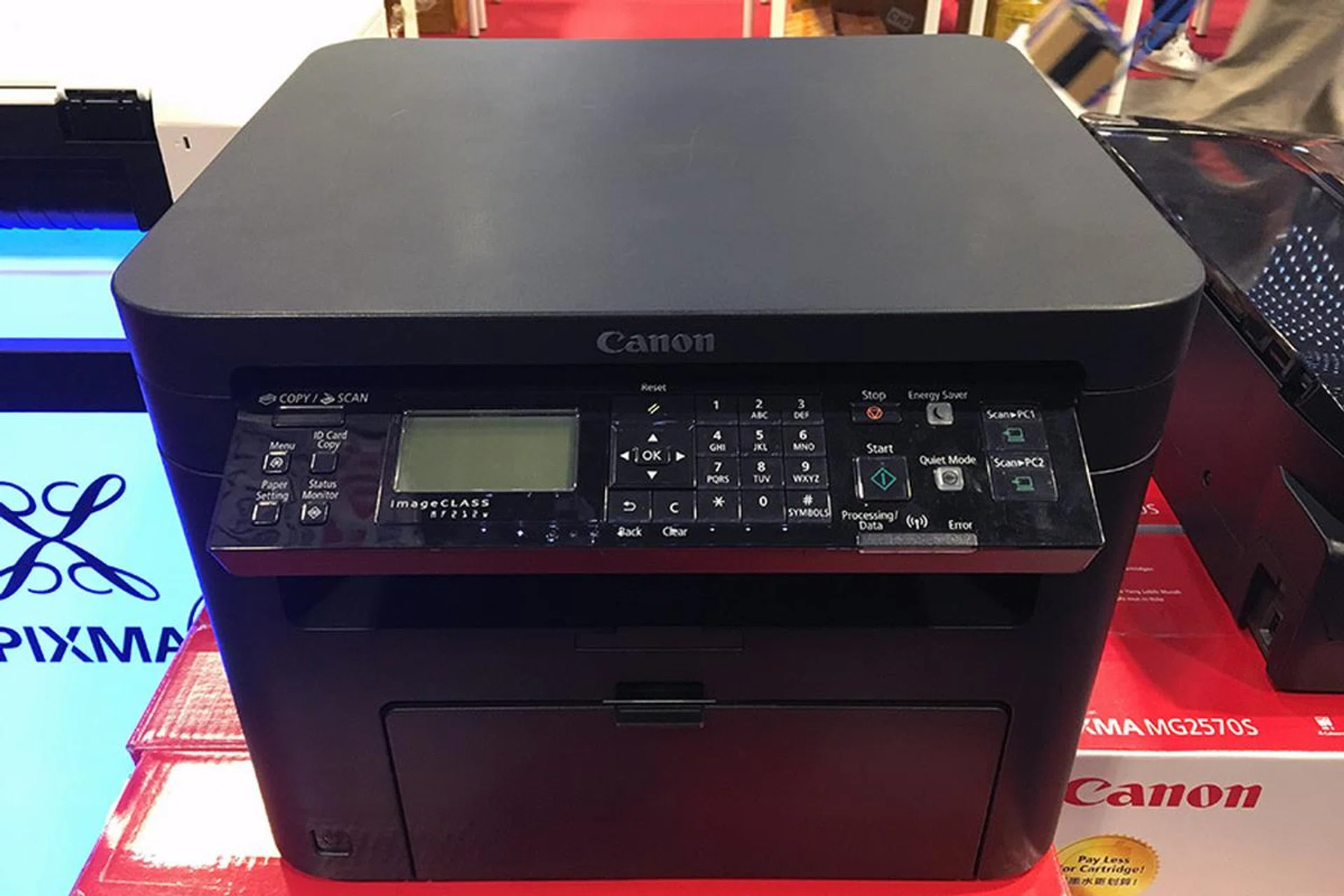 The Imageclass MF212w is a $199 mono laser printer with print, scan, and copy functions. It has a print speed of 23ppm and a 5-inch LCD display. Free gift includes a $20 NTUC voucher.