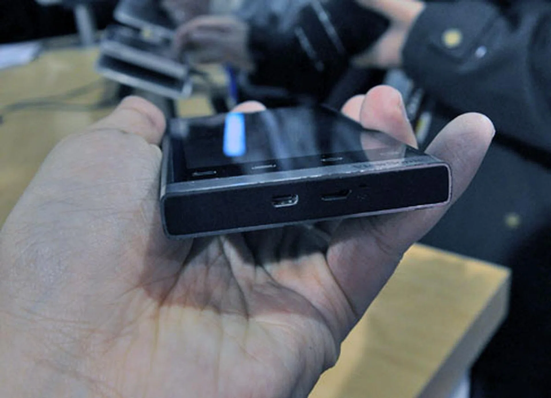It's running on Android 2.2, has a HDMI out (at the bottom) and uses a Qualcomm MSM 825 1GHz processor and 512MB RAM.