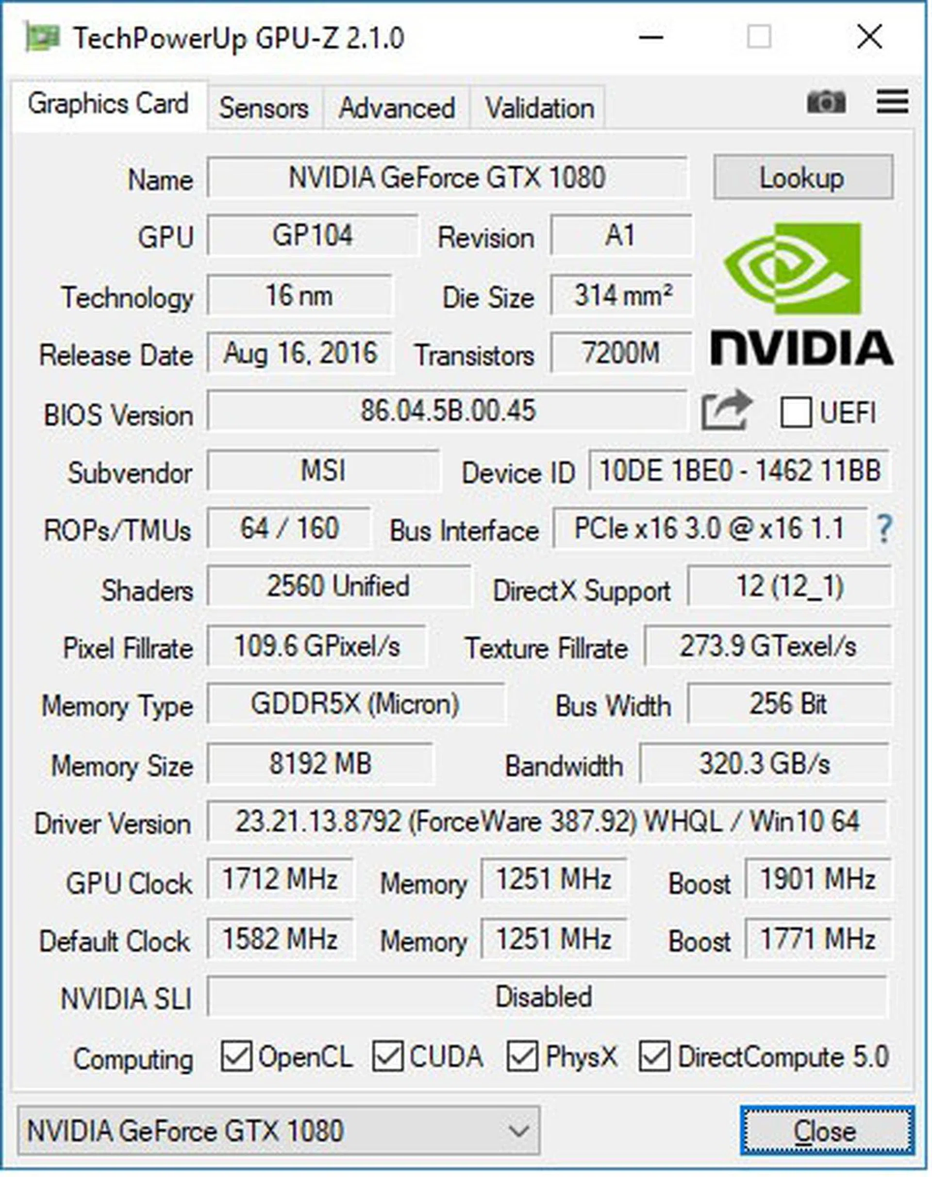 The GPU overclocked to a 1,712MHz base clock and 1,901MHz boost clock.