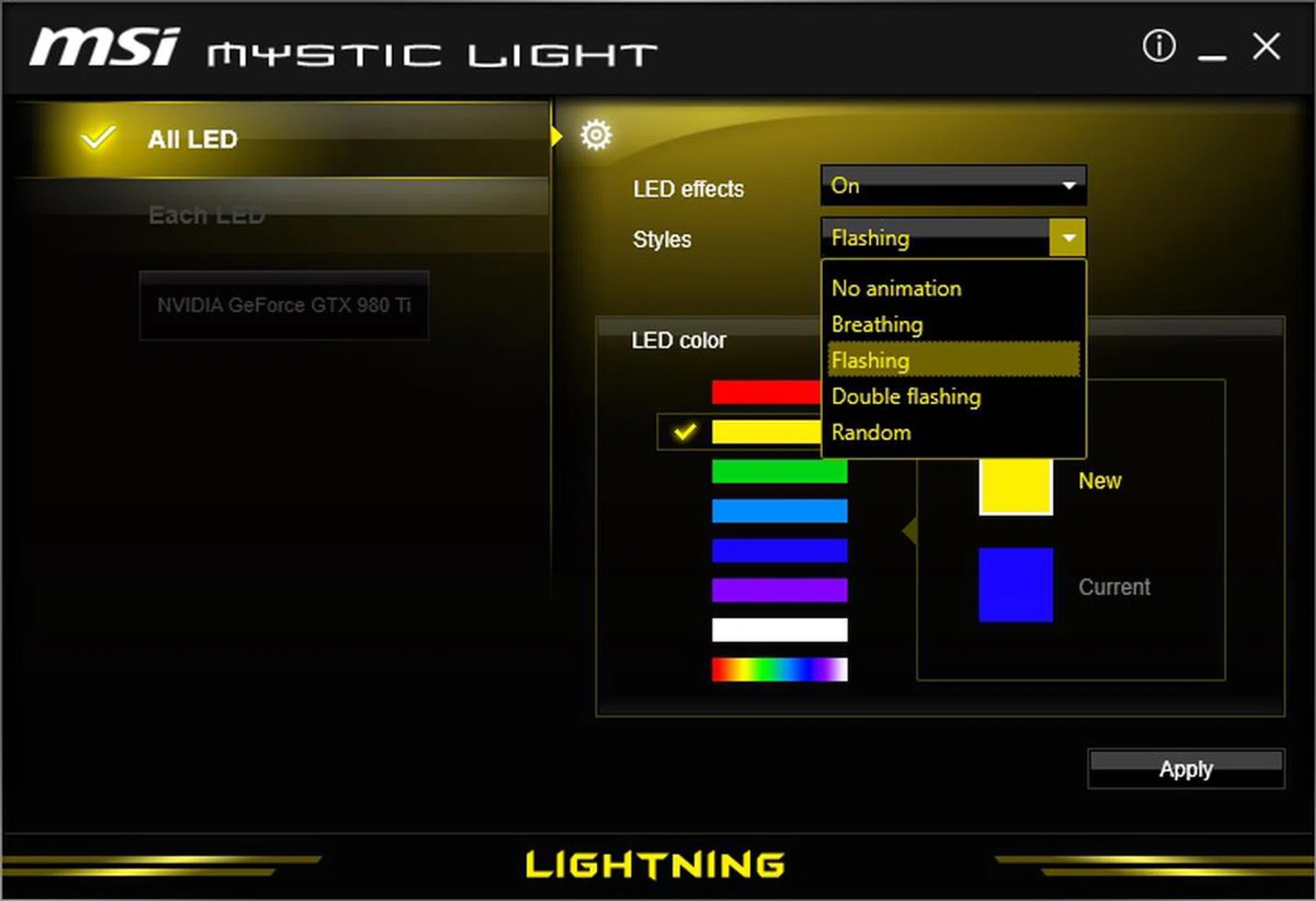The MSI Mystic Light application.