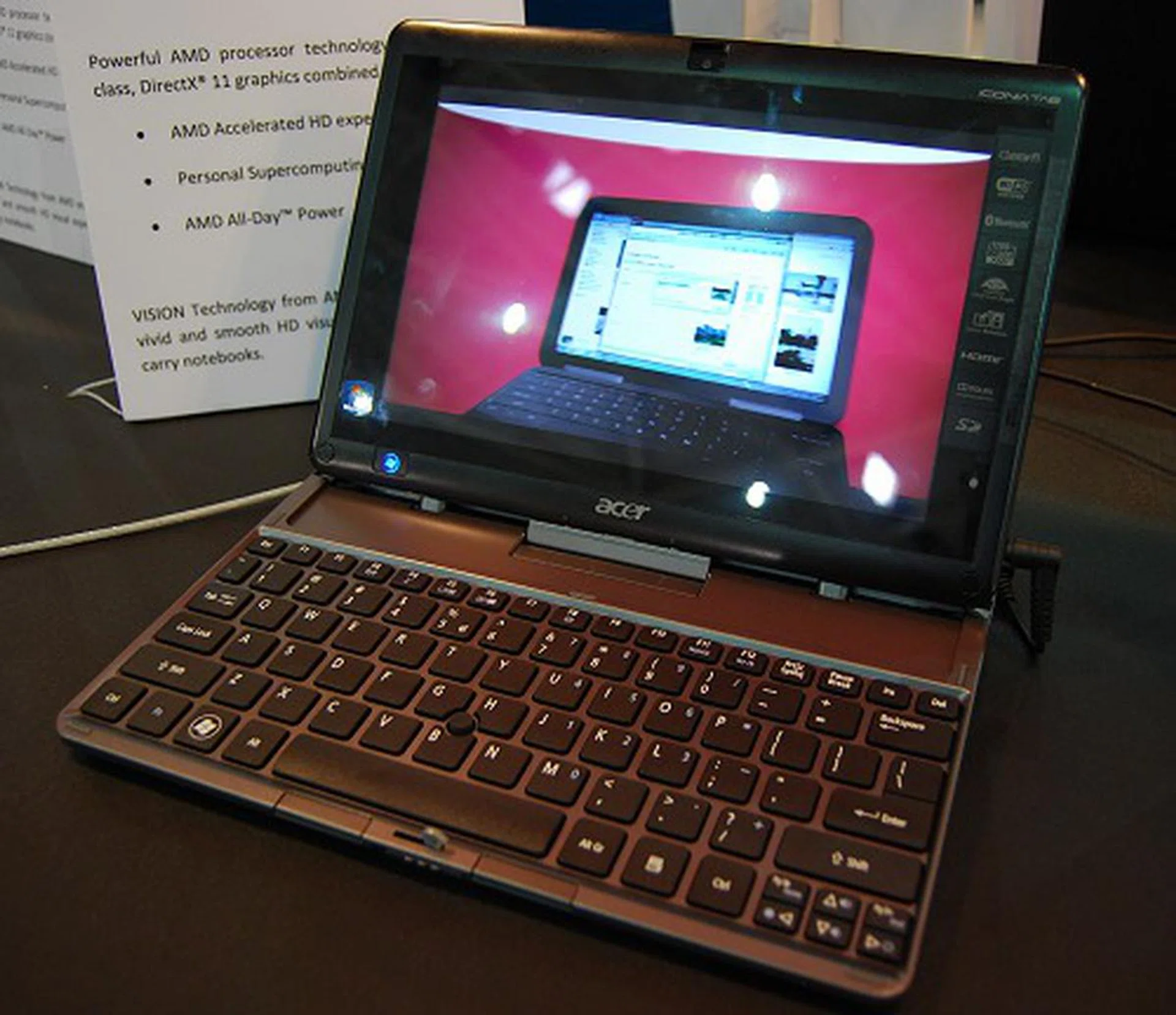 This is the Acer Iconia W500 notebook and features a detachable keyboard like the ASUS Eee Transformer. Running the AMD E-350 Zacate-class APU, we'll have a pretty comprehensive review on this soon enough.