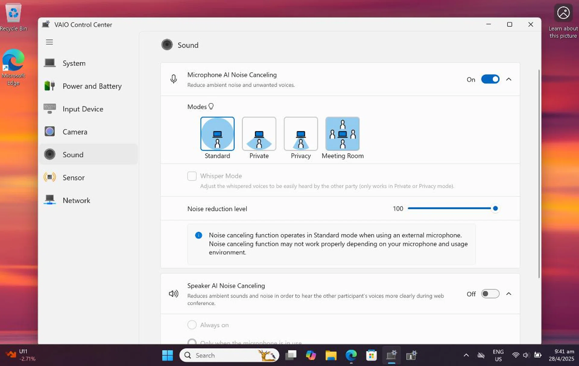 But its also included under the Vaio Control Center. photo: HWZ. 
