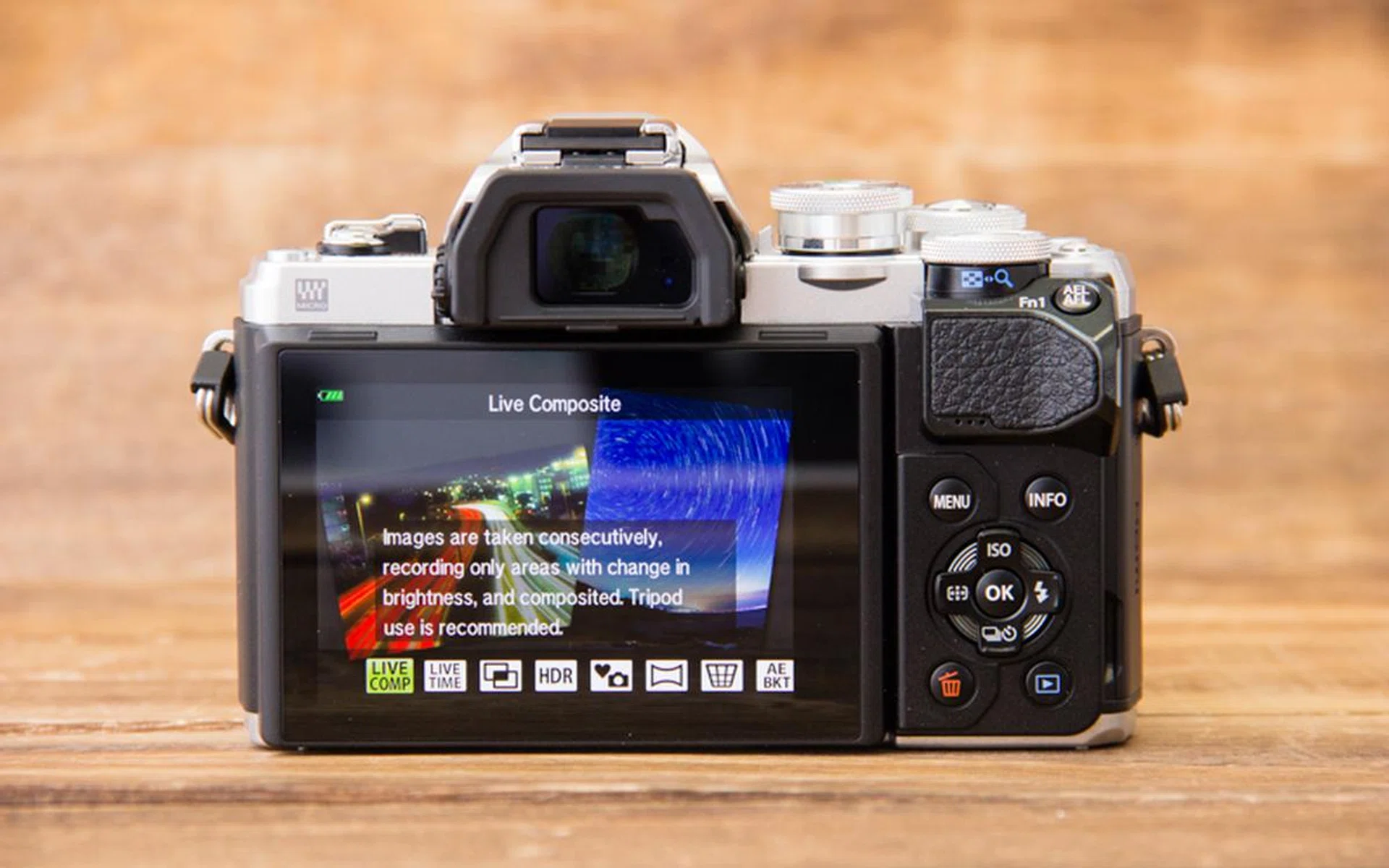 Advanced Photo mode, which has its own space on the Mode dial, gives you quick access to advanced features like Live Composite, Live Time and HDR.