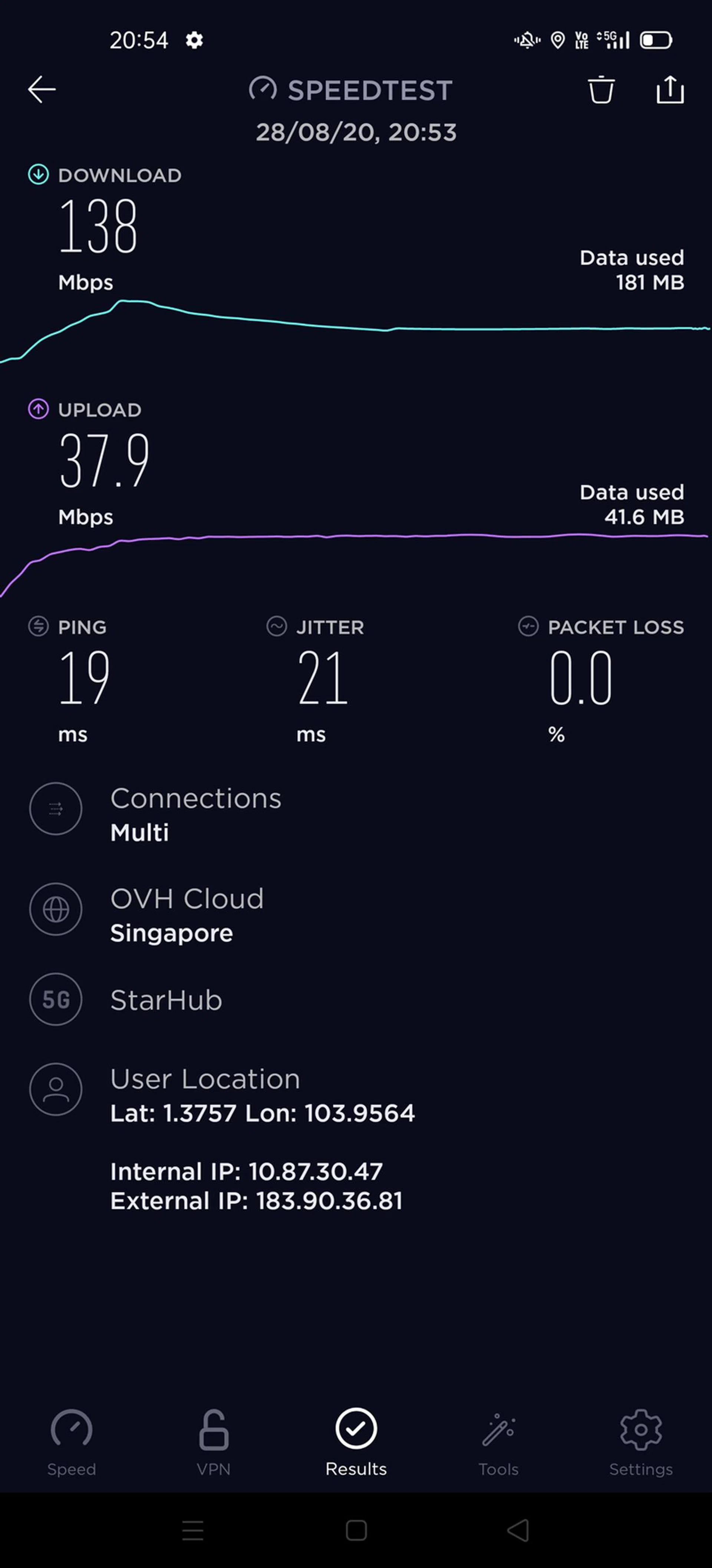 StarHub 5G trial network, Test 2.