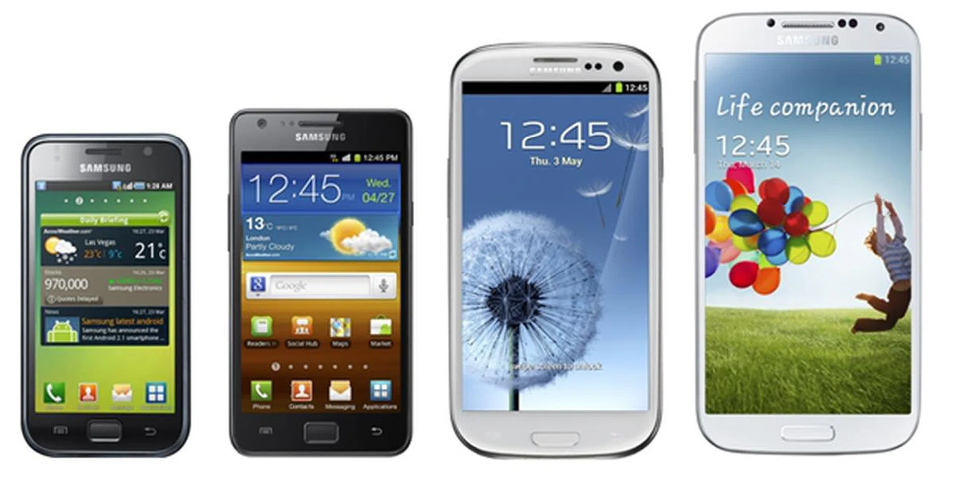 Introducing the Samsung Galaxy S family. (Note that the phones are not shown to size.)