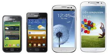 The four generations of Samsung Galaxy S flagship devices.