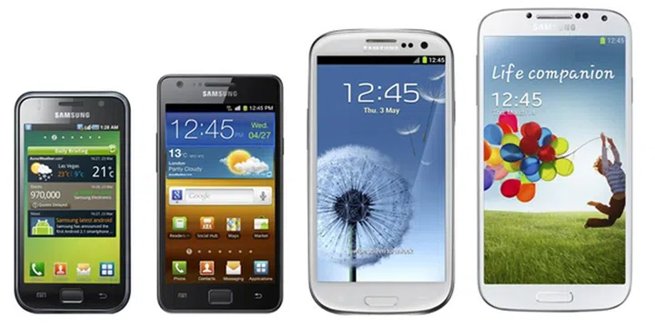 The four generations of Samsung Galaxy S flagship devices.