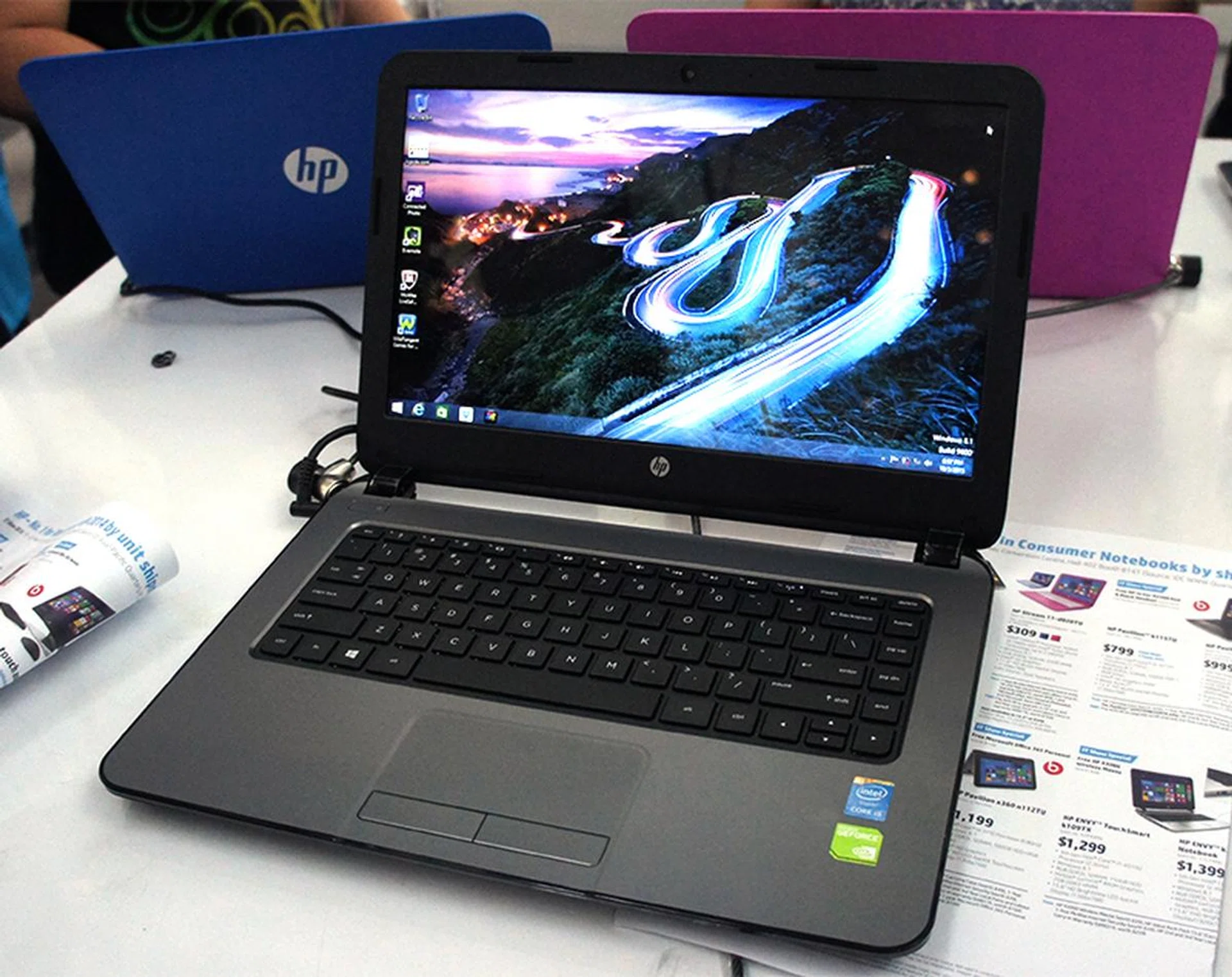 The HP 14 is a decent option for a mainstream notebook. It featurs a 14-inch display and is powered by Intel's new Core i5-5200U processor (2.2GHz, 3MB L3 cache) and has 4GB of RAM, a 500GB HDD and NVIDIA GeForce GT 820M discrete graphics. It is priced at $849.