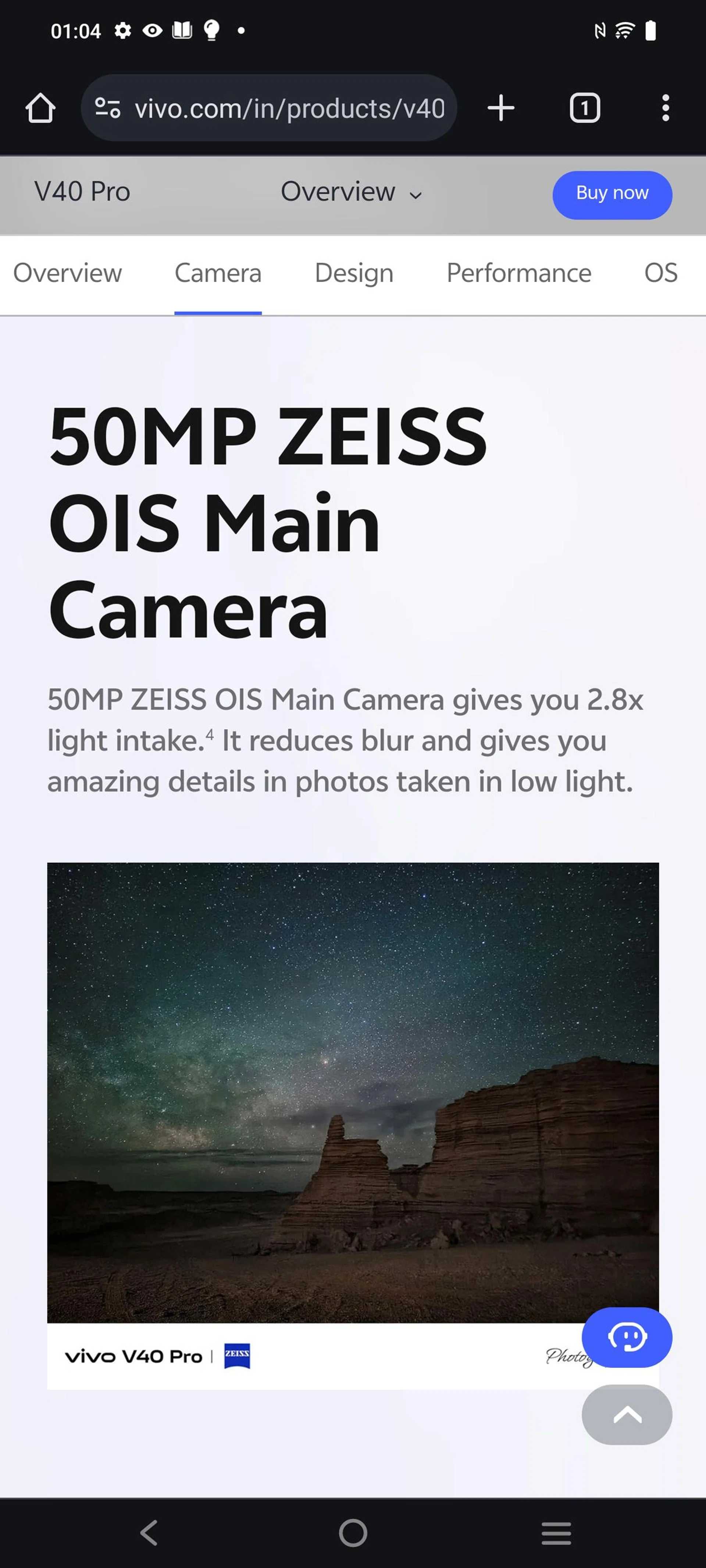 Screenshot from Vivo V40 Pro product page. Screenshot: HWZ.