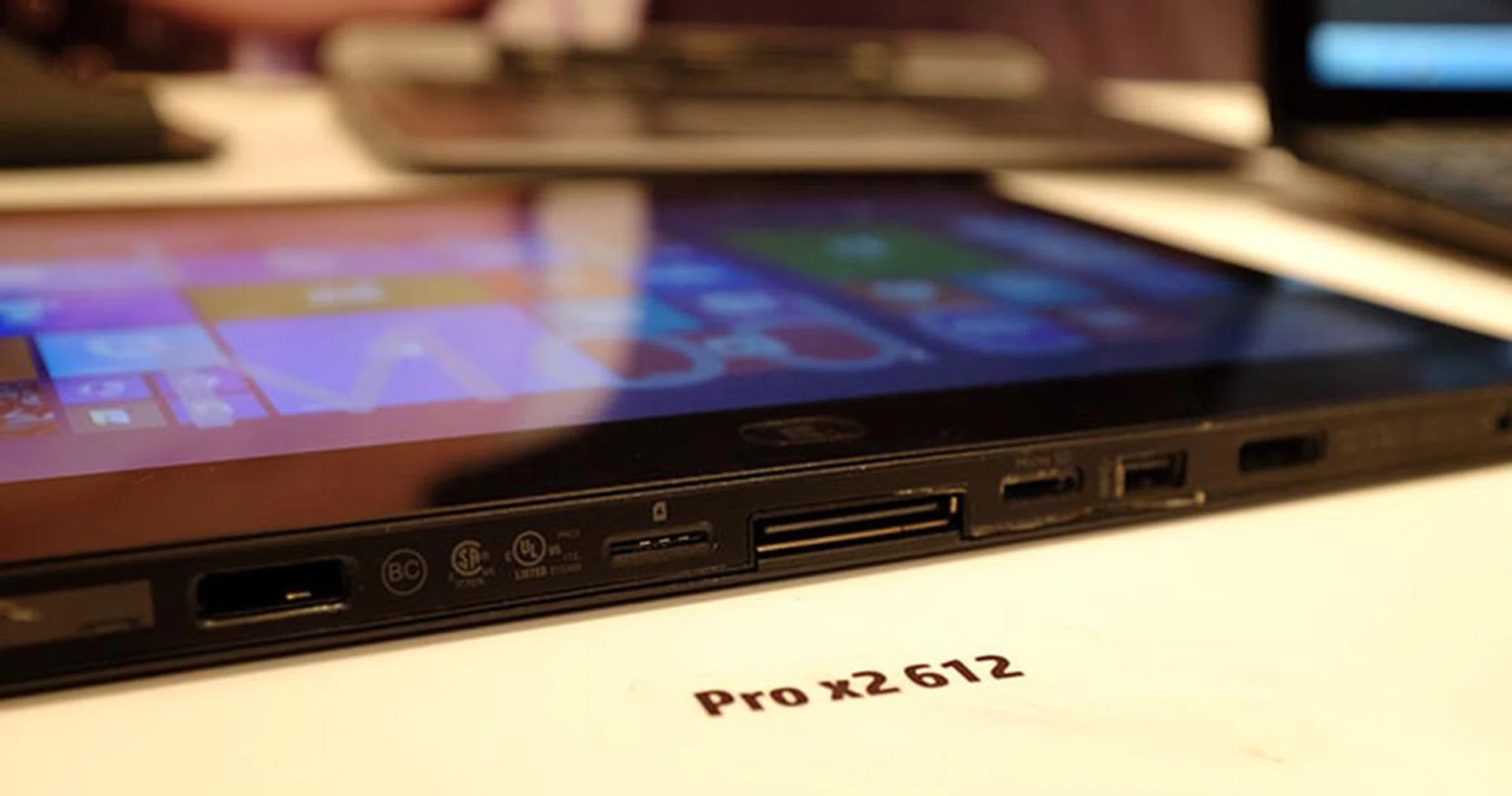 The tablet's ports are all found on the bottom edge. As you can see, the tablet itself is rather thick.