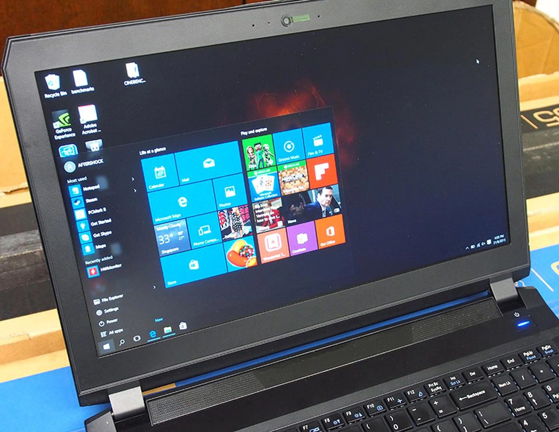 The Aftershock S-15 is outfitted with a Full-HD (1080p) panel by default, but users demanding more can opt to upgrade to a G-Sync display for a better gaming experience. And yes, it is running Windows 10.