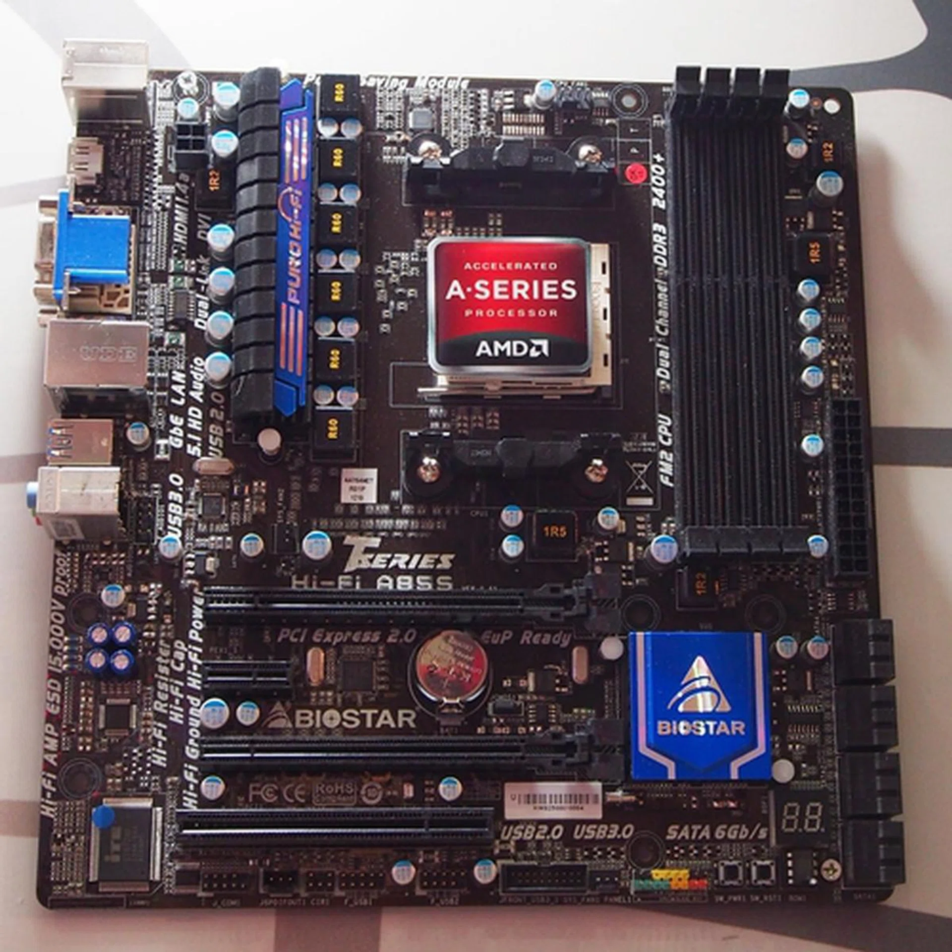 Despite its miniscule form factor, it has four DIMM slots that supports up to 32 GB of dual-channel DDR3-2400+ memory. It has two PCIe 2.0 x16 slots, a PCIe x1 slot and a legacy PCI slot. Besides sporting six SATA 6Gbps connectors, it has the following video ports:- HDMI, DVI-I and D-Sub.