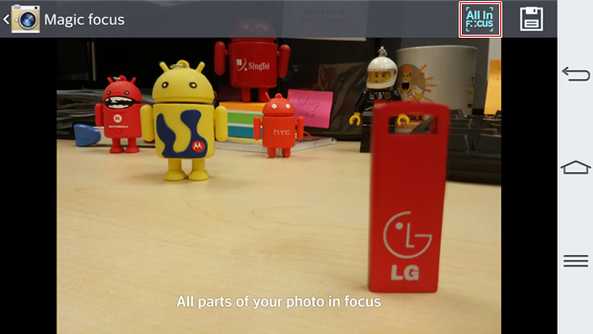 If you want all objects to be in focus, tap on the All-in-Focus option at the top right corner. 