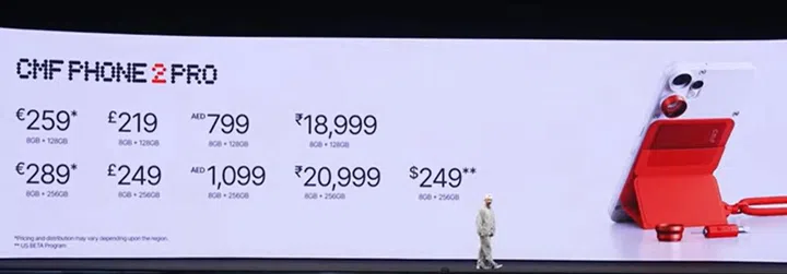The official prices for CMF Phone 2 Pro in its priority markets. Image: CMF by Nothing.