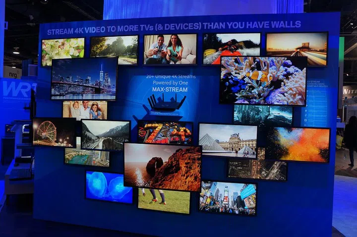 As seen at CES 2016, to prove its power and capability, Linksys was showing off how smoothly the router is able to stream more than 20 unique 4k video streams on to a massive wall of TVs!
