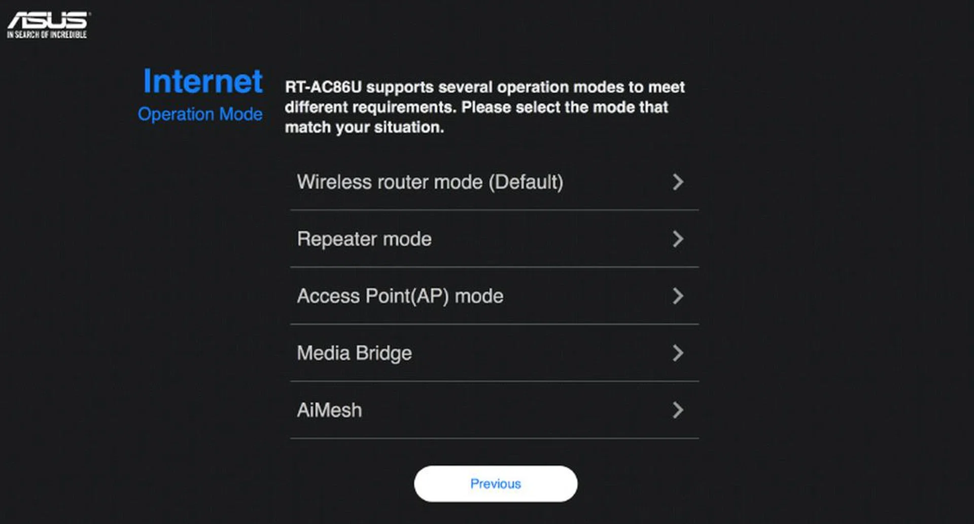 You will be greeted by this screen after resetting the router you intend to use as the AiMesh node.