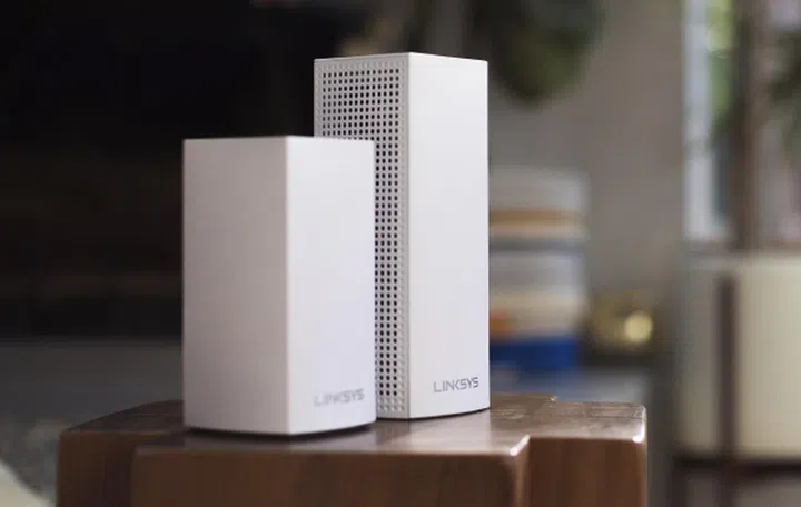 The new Linksys Velop Dual-Band Mesh WiFi system is considerably more compact than last year's tri-band model. (Image source: Linksys)
