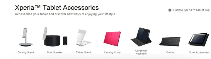 The range of accessories for the Sony Xperia Tablet S. <br> Image source: Sony