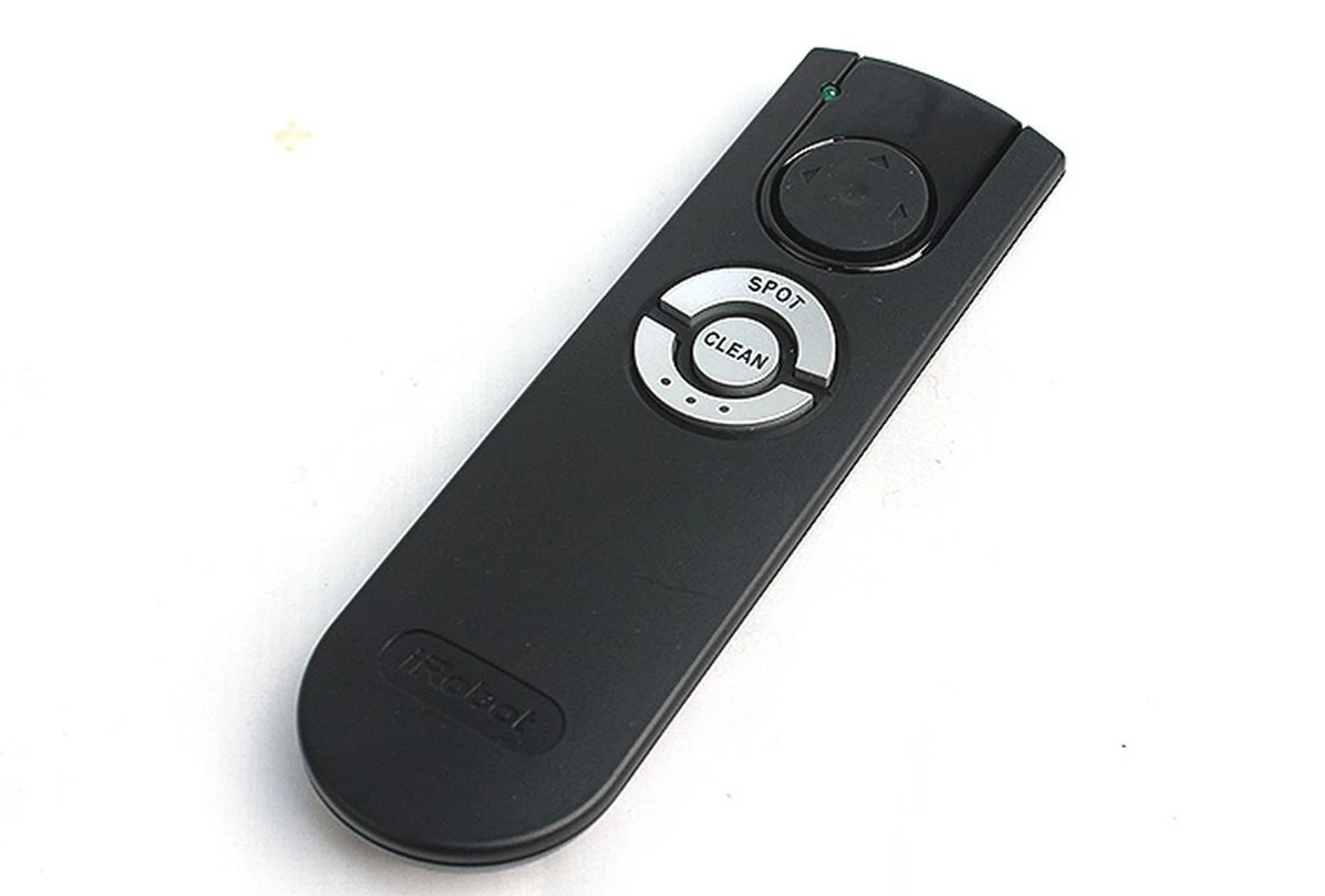 The remote could be more clearly labelled for easier operation. The semi-circle button at the bottom is actually the "Dock" button that sends the Roomba 880 back to its charging dock. Users can also manually control the device using the direction keys above. Note that the Roomba cannot reverse.