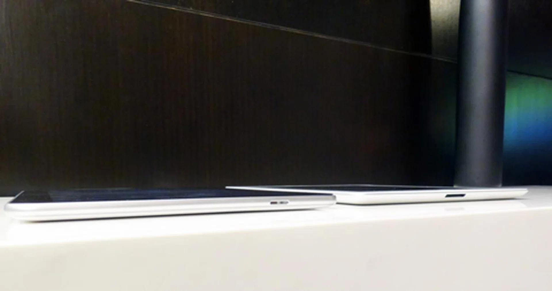 Pictured here are the ASUS Eee Pad Transformer without the optional keyboard (left) and the ASUS Eee Pad Slider (right). The built-in keyboard adds bulk to the profile of the Slider.