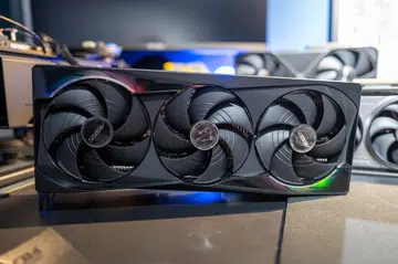 The new Aorus GeForce RTX 5080 Master 16G retains the same boxy, 3-fan, design of its RTX 4080 Master predecessor. (Image: HWZ)