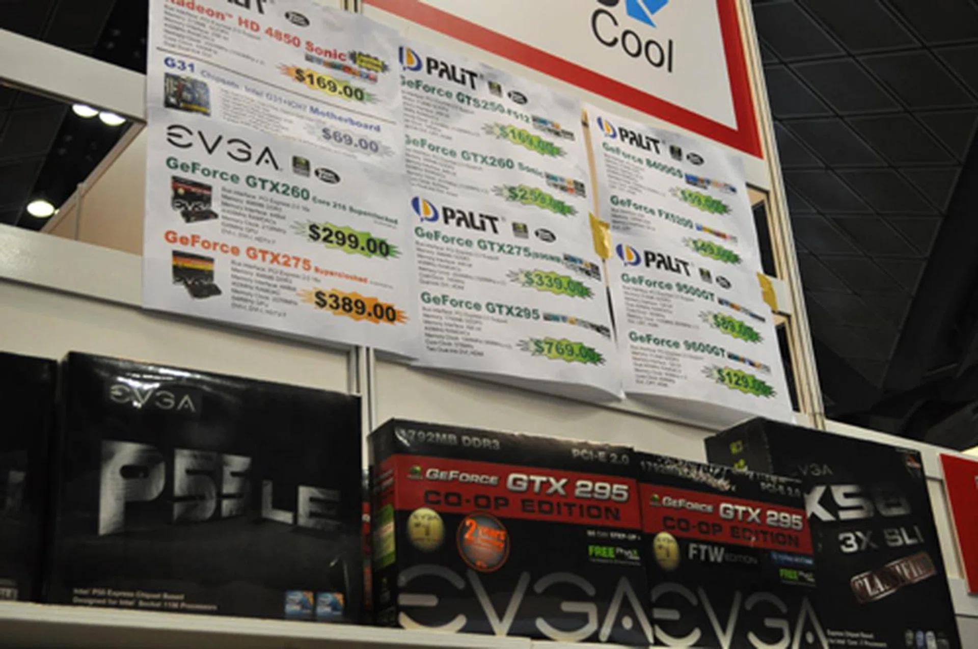 Graphic card deals can be found at the back of Convergent's booth. A Radeon HD 4850 Sonic is going for $169 while a GeForce GTX275 Superclocked is at $389.