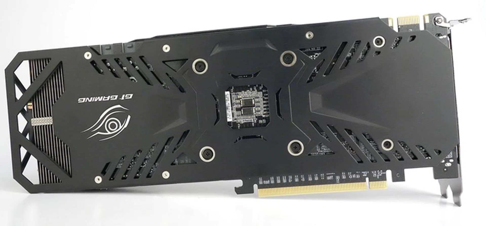The card has a rear metal plate for support and passive cooling.