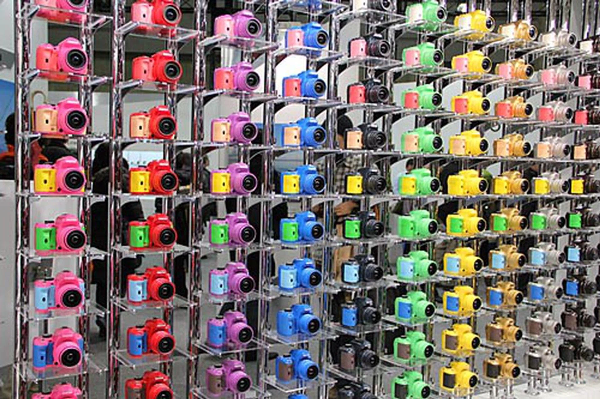 No prize for guessing whom this colorful camera wall belongs to. Why, Pentax of course. The camera used is the K-r.