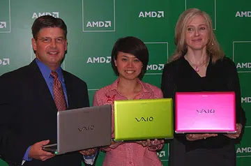 AMD executives posing with Sony's new VAIO YB series, powered by AMD's Fusion APU. 