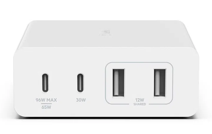 The charger has two USB-C ports and two USB-A ports. (Image source: Belkin)