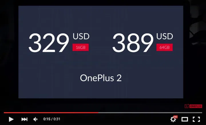 The official OnePlus 2 retail price in US dollars.