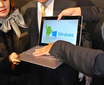 The Transformer Book Trio that was seen operating in its Windows 8 notebook mode.