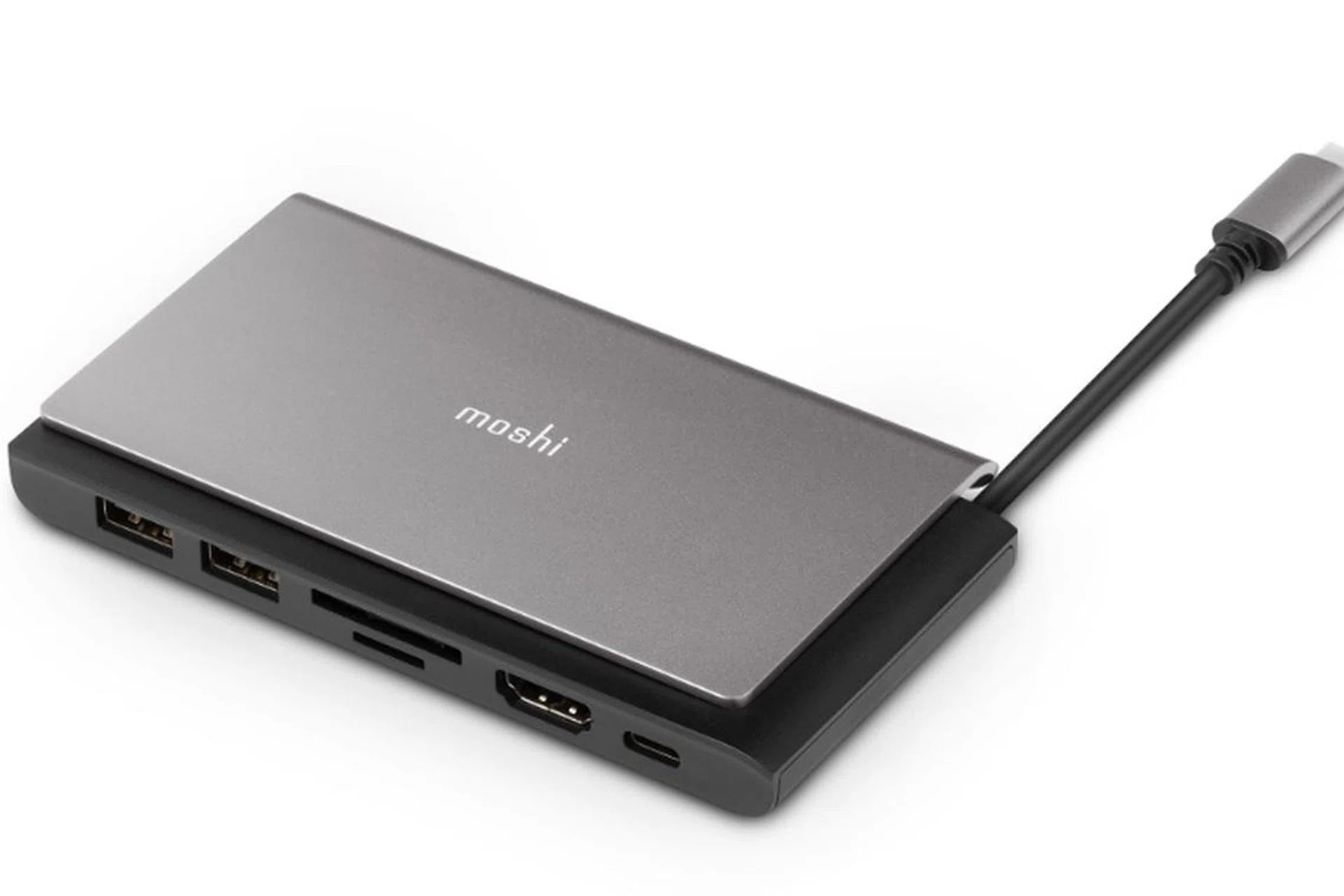 The Moshi Symbus Mini's connecting cable can be stowed away for storage. (Image source: Moshi)
