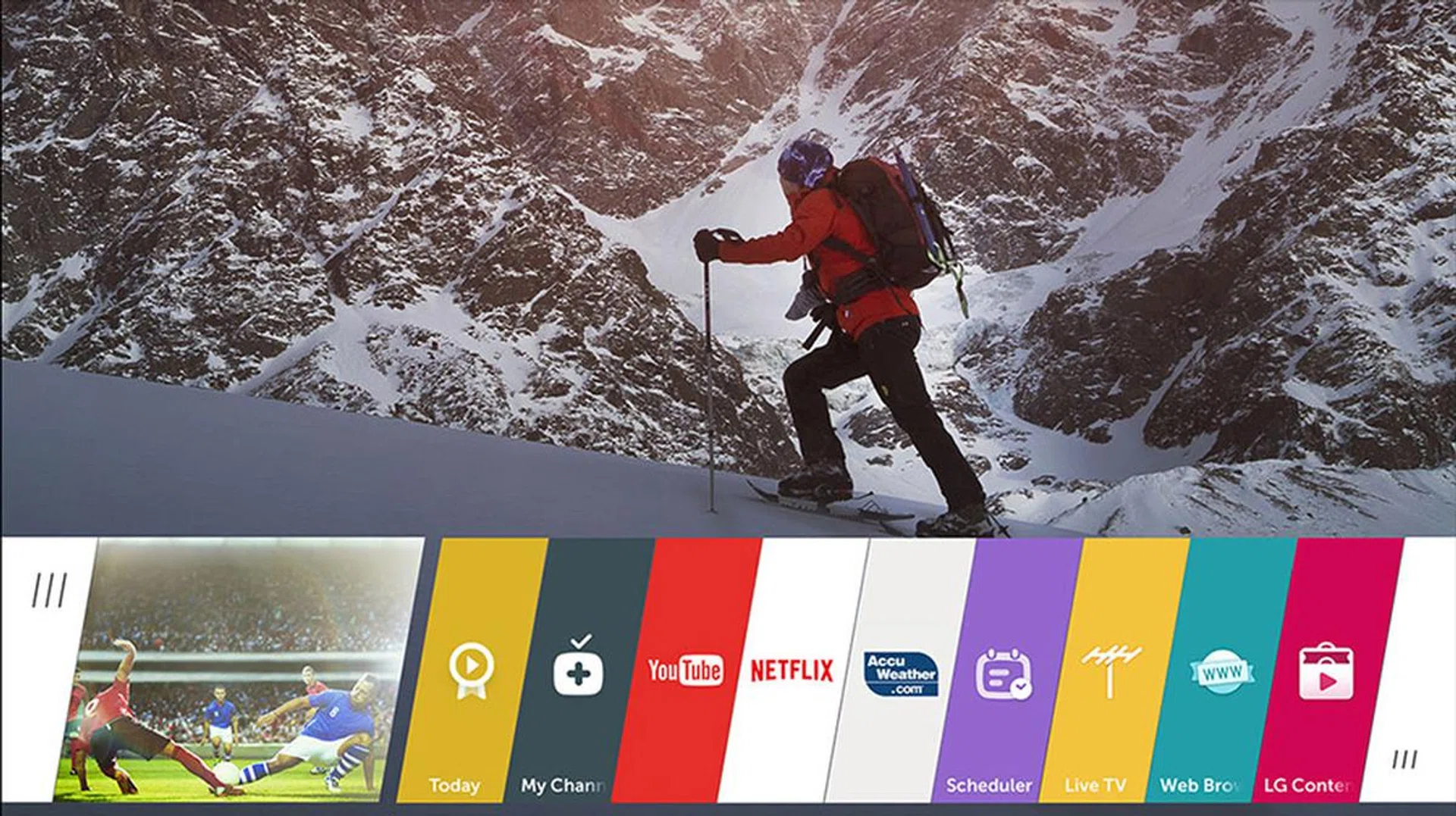 It's easy to switch back and forth between apps and TV shows with the WebOS 2.0 interface. (Image source: LG.)