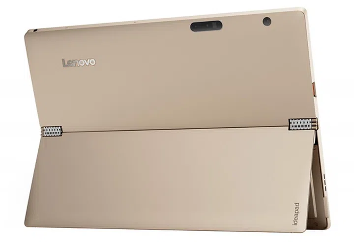 The rear of the IdeaPad Miix 700, you can see the stainless steel watchstrap hinge of its kickstand. (Image source: Lenovo)