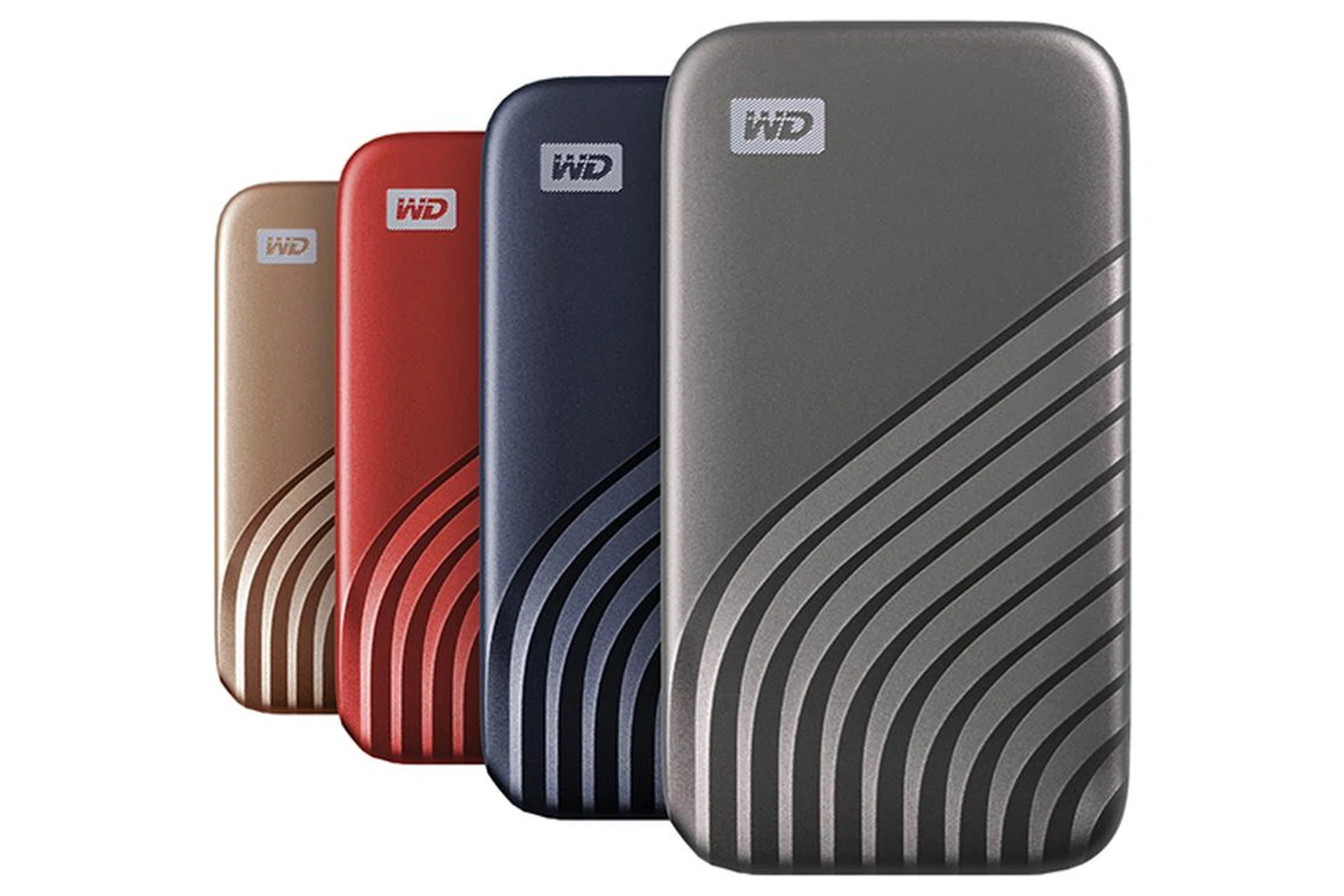 The new My Passport SSDs in their four colours.