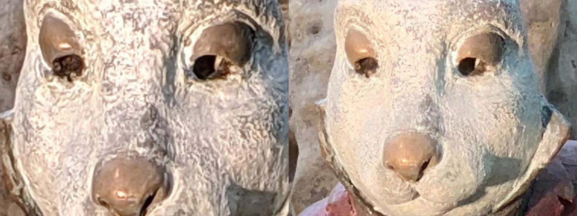 A 100% crop of the digitally zoomed image from the Pixel 3 (left), and a 100% crop of a shot from the iPhone Xs’ telephoto lens (right). We zoomed in a tad too much with the Pixel 3, but you can see the optically zoomed iPhone Xs photo is more natural.