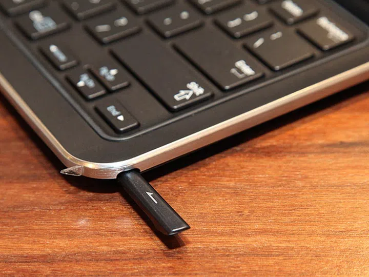The stylus on the ATIV Q is hidden on the lower right hand corner of the keyboard.