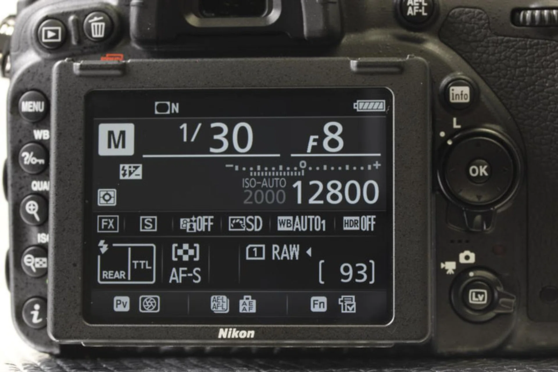 In contrast, the "info" button quickly displays all your settings so you know what your camera's set at with just a glance.