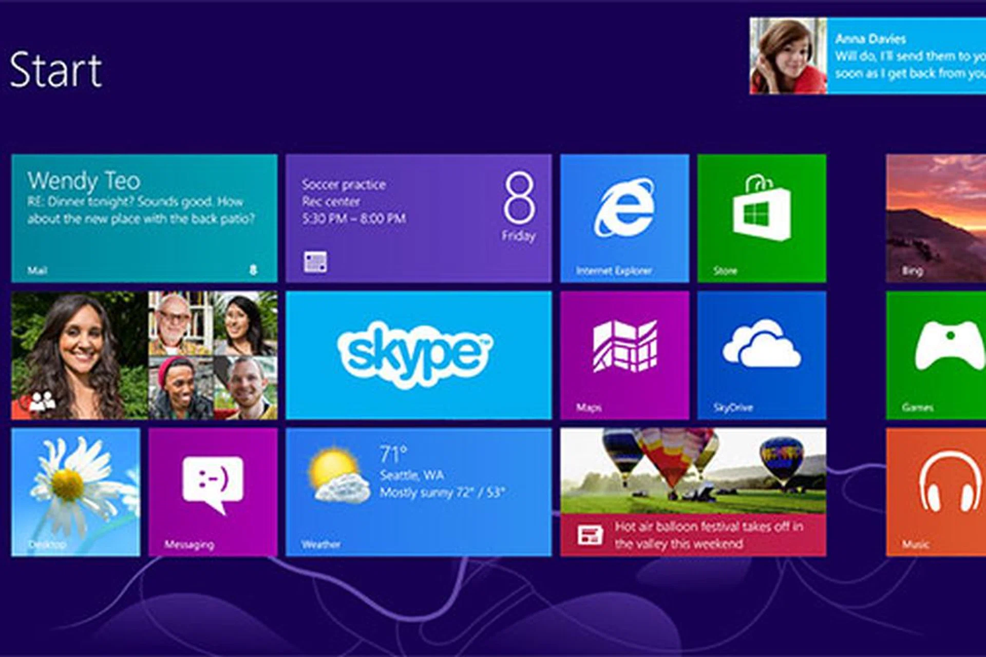 Skype notifications on the new Windows 8 Start screen. (Image source: Skype.)