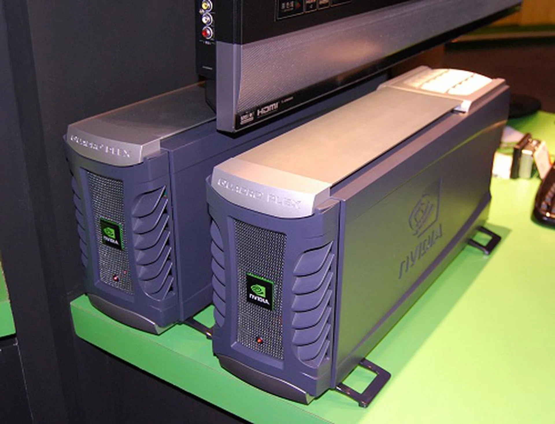The main visual wall on NVIDIA's booth was powered by this pair of Quadro Plex visual computing system that was performing real-time ray tracing at very high resolution. An impressive feat.