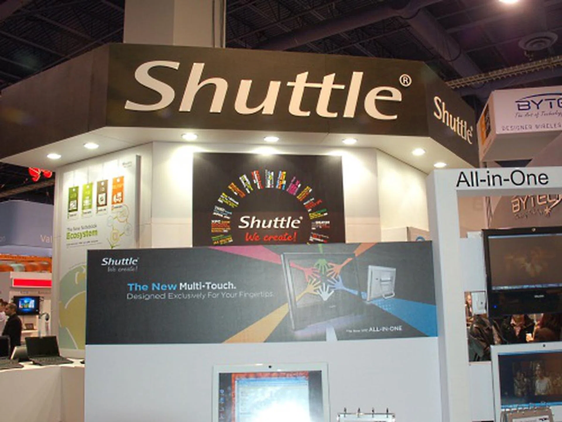It was rather quiet at Shuttle's booth, which had its main attraction its updated multi-touch AIO. The fact that half the booth was dedicated to Shuttle's motherboard designs could be a reason too.